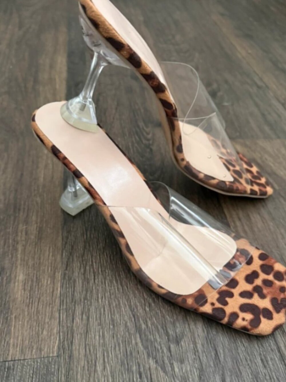 Short leopard clear lucite mule slip on heel summer shoes